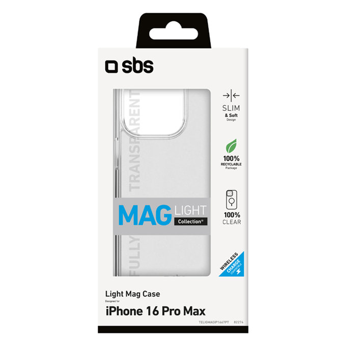 SBS - Ovitek Light Mag z MagSafe za iPhone 16 Pro Max, transparent