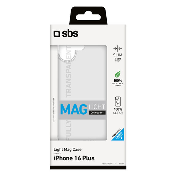 SBS - Ovitek Light Mag z MagSafe za iPhone 16 Plus, transparent