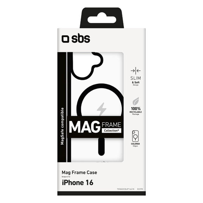 SBS - Ovitek Mag Frame z MagSafe za iPhone 16, črn