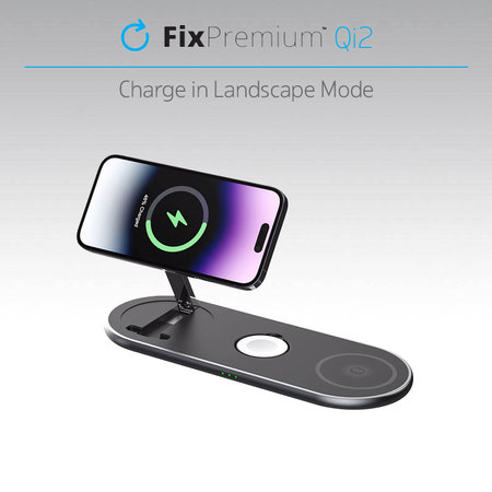 FixPremium - Stojalo za polnjenje z Qi2 za iPhone, Apple Watch i AirPods, črna