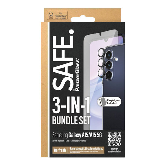 Bundle zaščita objektiva kamere + UWF kaljeno steklo + TPU ovitek za Samsung A15 5G, SAFE
