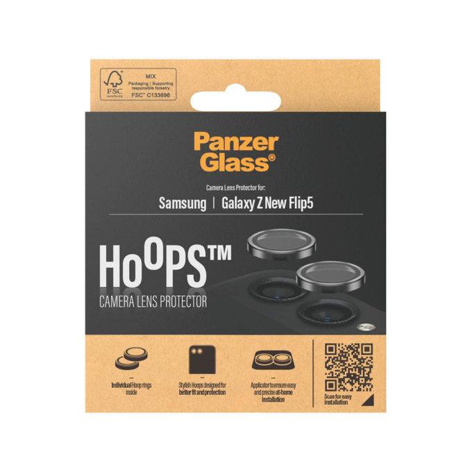 Zaščita objektiva kamere Hoops za Samsung Z Flip6, Črna, PanzerGlass