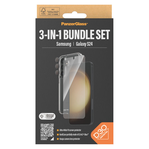 Bundle Hoops + Kaljeno steklo UWF + Hard Case D3O za Samsung Galaxy S24, PanzerGlass