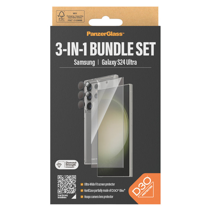 Bundle Hoops + Kaljeno steklo UWF + Hard Case D3O za Samsung Galaxy S24 Ultra, PanzerGlass
