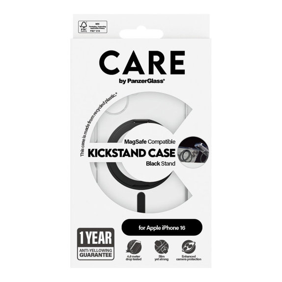 Ovitek Kickstand z MagSafe za iPhone 16, Črna, CARE