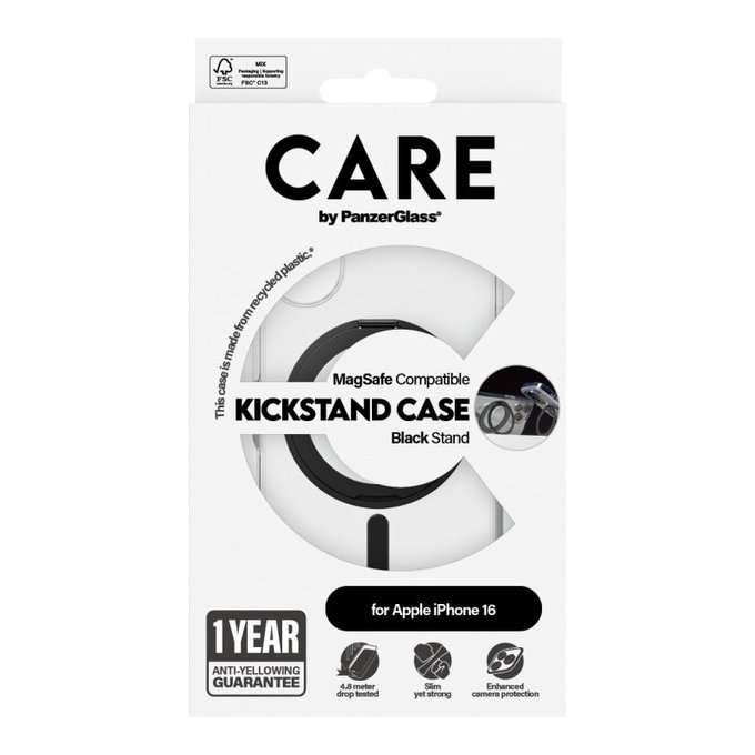 Ovitek Kickstand z MagSafe za iPhone 16, Črna, CARE