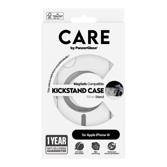 Ovitek Kickstand z MagSafe za iPhone 16, Srebrna, CARE
