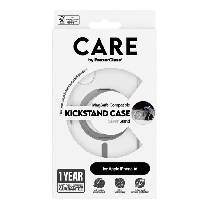 Ovitek Kickstand z MagSafe za iPhone 16, Srebrna, CARE