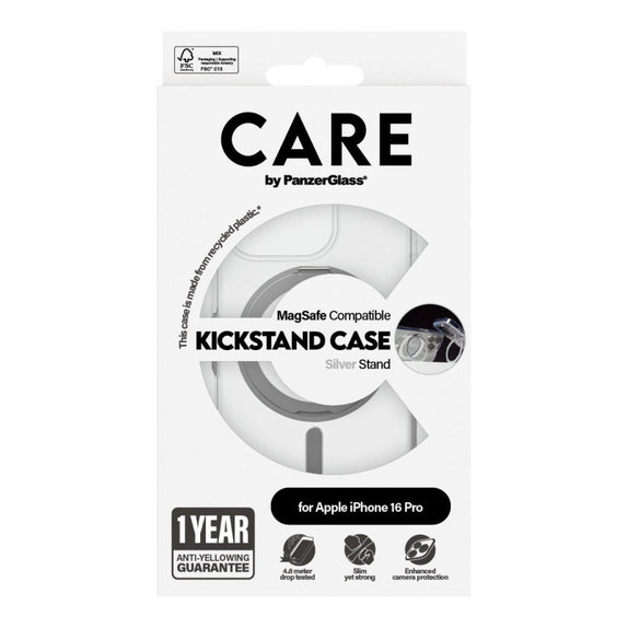 Ovitek Kickstand z MagSafe za iPhone 16 Pro, Srebrna, CARE