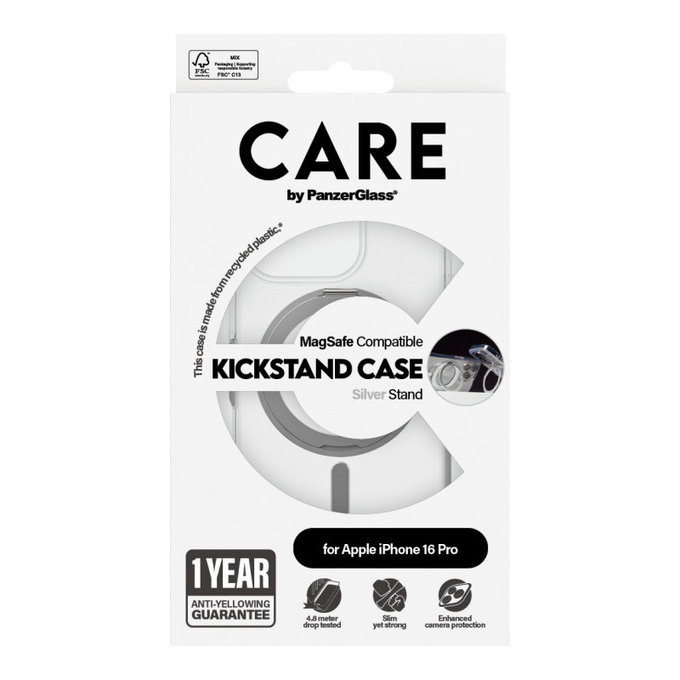 Ovitek Kickstand z MagSafe za iPhone 16 Pro, Srebrna, CARE