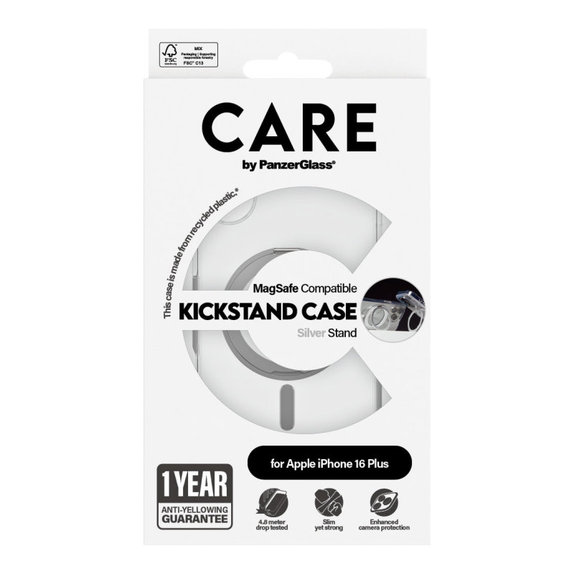 Ovitek Kickstand z MagSafe za iPhone 16 Plus, Srebrna, CARE