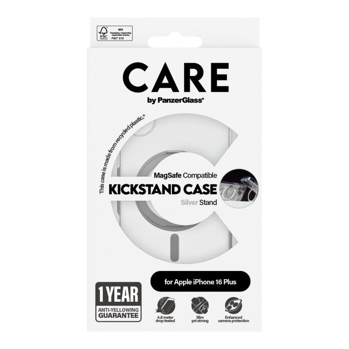 Ovitek Kickstand z MagSafe za iPhone 16 Plus, Srebrna, CARE