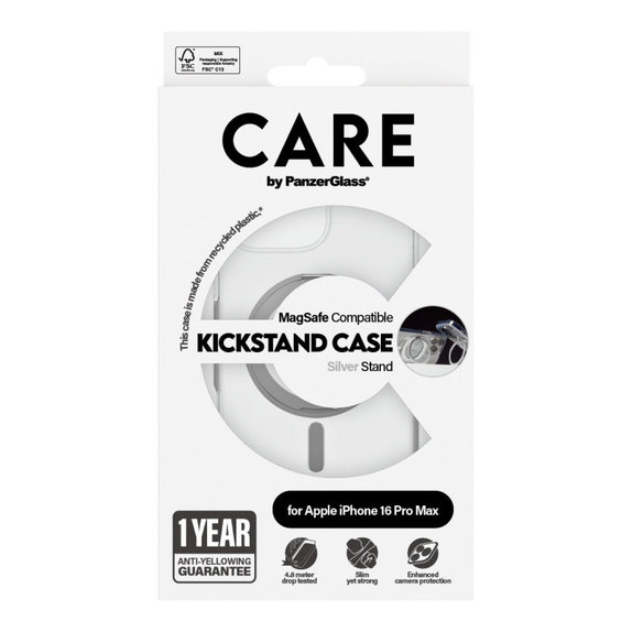 Ovitek Kickstand z MagSafe za iPhone 16 Pro Max, Srebrna, CARE
