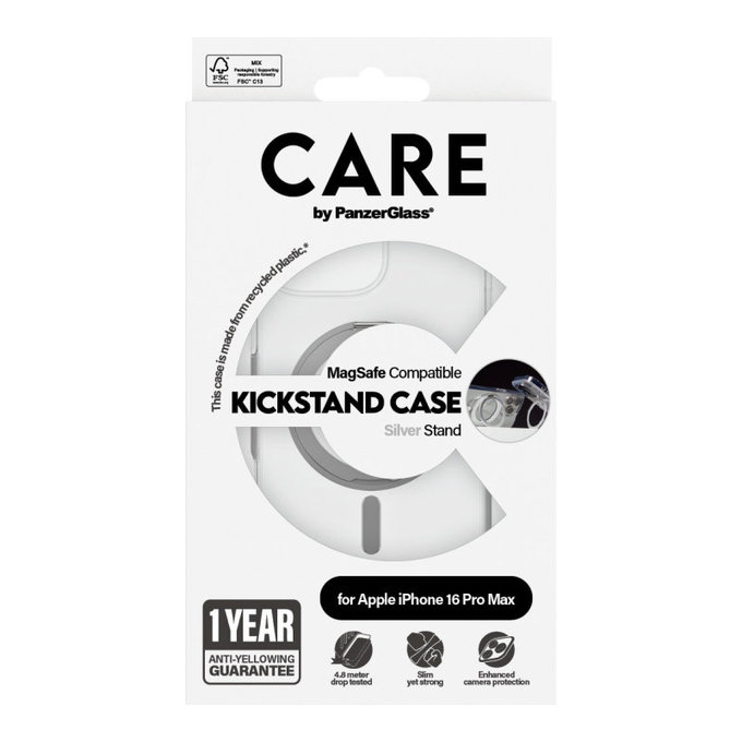 Ovitek Kickstand z MagSafe za iPhone 16 Pro Max, Srebrna, CARE