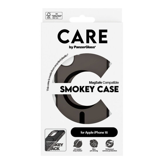 Ovitek Smokey z MagSafe za iPhone 16, Črna, CARE