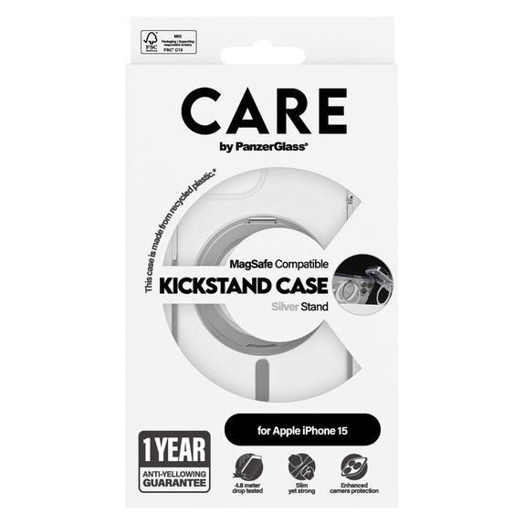 Ovitek Kickstand z MagSAFE by PanzerGlass za iPhone 15, Srebrna, PanzerGlass