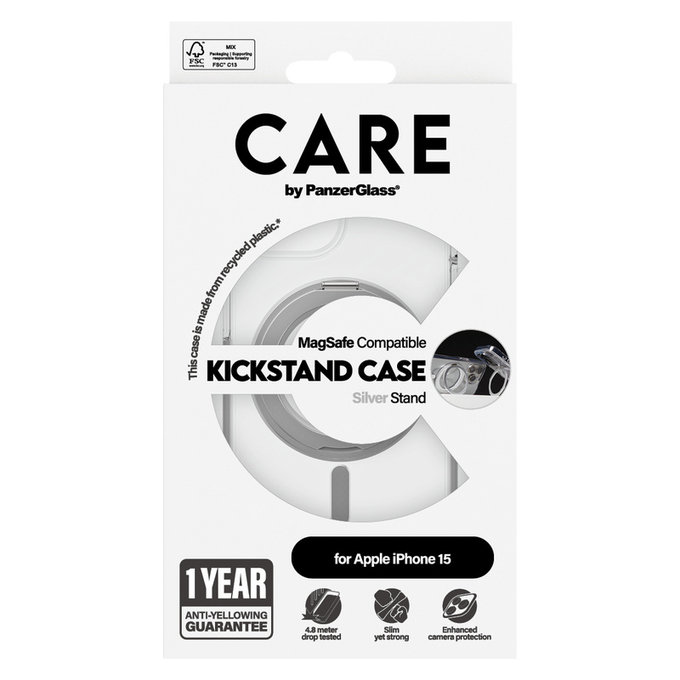 Ovitek Kickstand z MagSAFE by PanzerGlass za iPhone 15, Srebrna, PanzerGlass