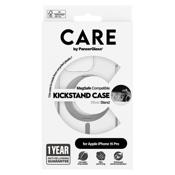 Ovitek Kickstand z MagSAFE by PanzerGlass za iPhone 15 Pro, Srebrna, PanzerGlass