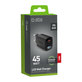 Potovalni adapter LCD USB-C, GaN, 45 W PD, črna, SBS