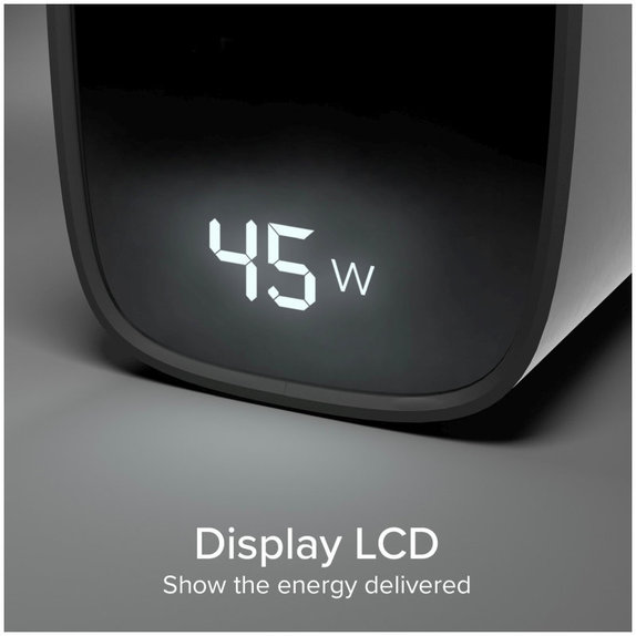 Potovalni adapter LCD USB-C, GaN, 45 W PD, črna, SBS