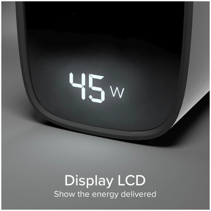 Potovalni adapter LCD USB-C, GaN, 45 W PD, črna, SBS