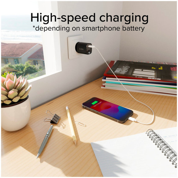 Potovalni adapter LCD USB-C, GaN, 45 W PD, črna, SBS