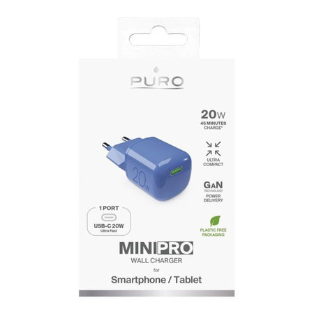 PURO - Polnilni adapter MiniPro USB-C, GaN, 20W, blue lagon