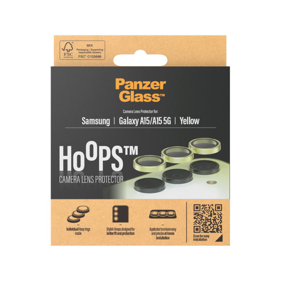 Zaščita objektiva kamere Hoops za Samsung A15/A15 5G, Rumena, PanzerGlass