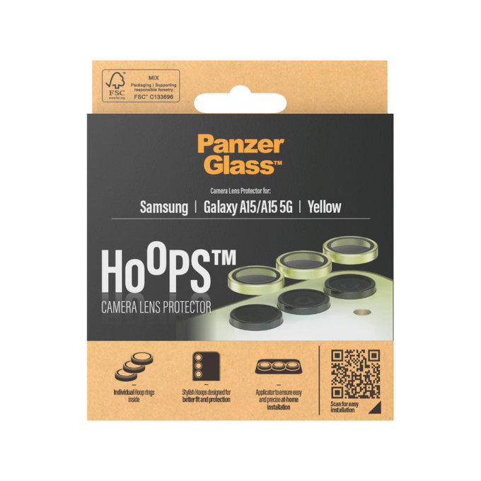 Zaščita objektiva kamere Hoops za Samsung A15/A15 5G, Rumena, PanzerGlass