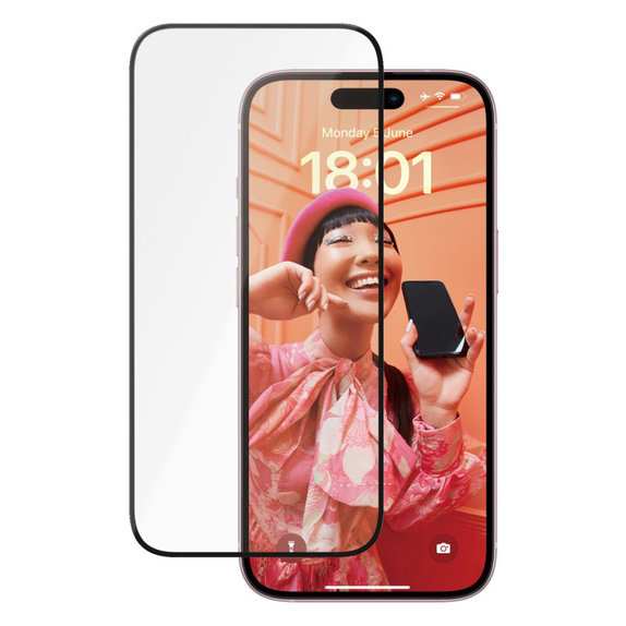 Kaljeno steklo UWF Ceramic z aplikatorjem za iPhone 15, Črna, PanzerGlass