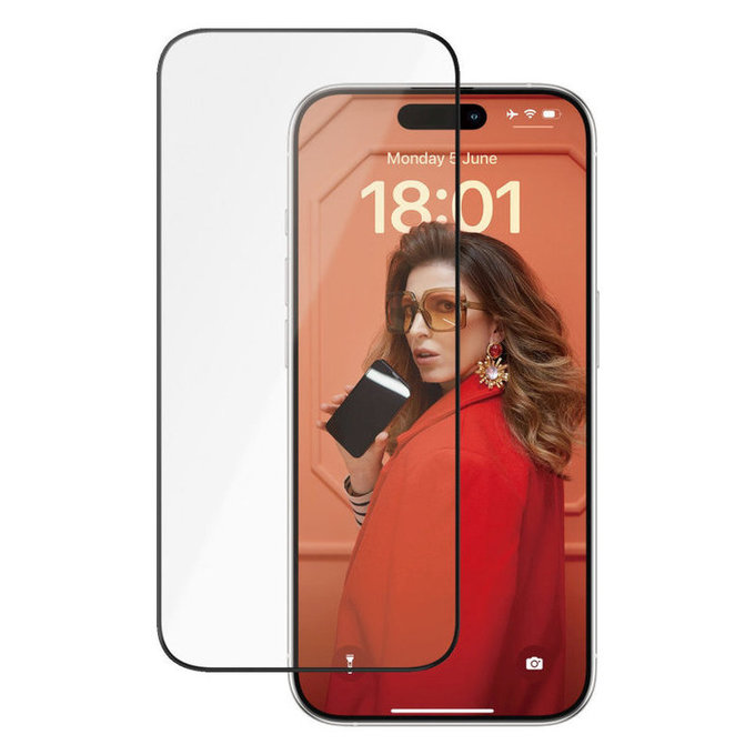Kaljeno steklo UWF Ceramic z aplikatorjem za iPhone 15 Pro, Črna, PanzerGlass