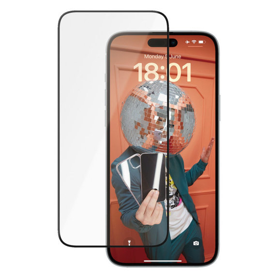 Kaljeno steklo UWF Ceramic z aplikatorjem za iPhone 15 Plus, Črna, PanzerGlass