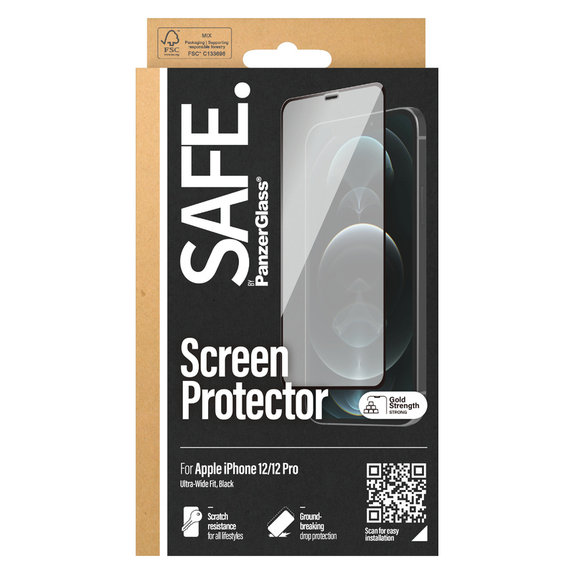 Kaljeno steklo Case Friendly za iPhone 12 Pro/12, Črna, SAFE by PanzerGlass
