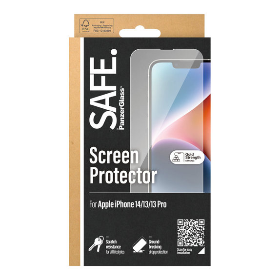 Kaljeno steklo Case Friendly za iPhone 16e/14/13 Pro/13, Črna, SAFE