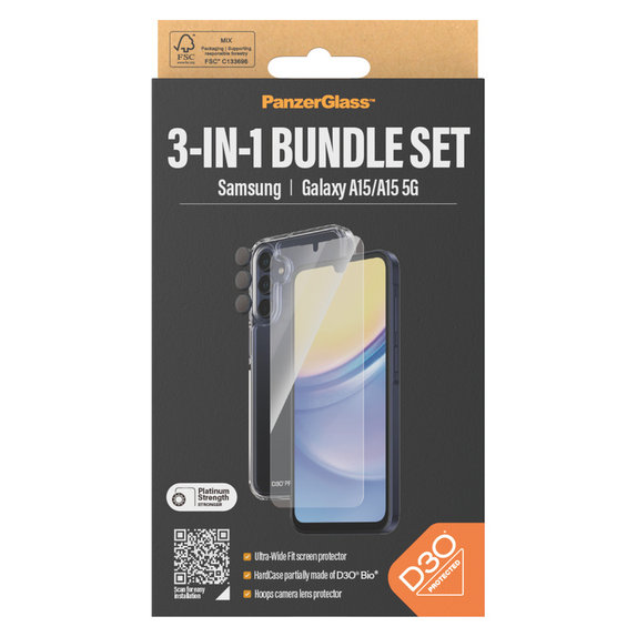 Bundle Hoops + Kaljeno steklo UWF + Hard Case D3O za Samsung Galaxy A15/A15 5G, PanzerGlass