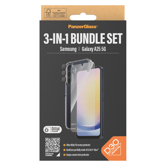 Bundle Hoops + Kaljeno steklo UWF + Hard Case D3O za Samsung Galaxy A25 5G, Prozorna, PanzerGlass