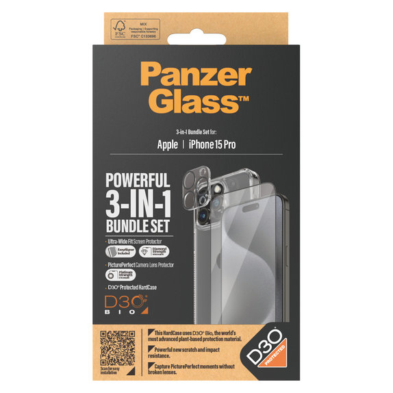 Bundle PicturePerfect + Kaljeno steklo UWF + Hard Case D3O za iPhone 15 Pro, PanzerGlass