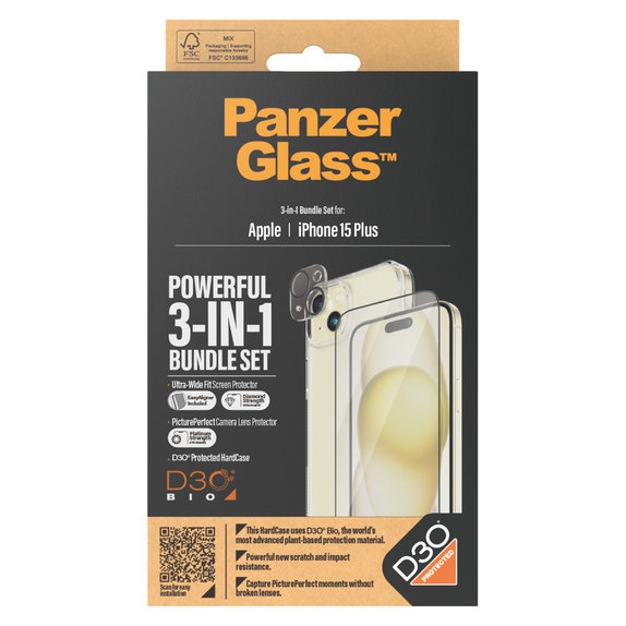 Bundle PicturePerfect + Kaljeno steklo UWF + Hard Case D3O za iPhone 15 Plus, PanzerGlass
