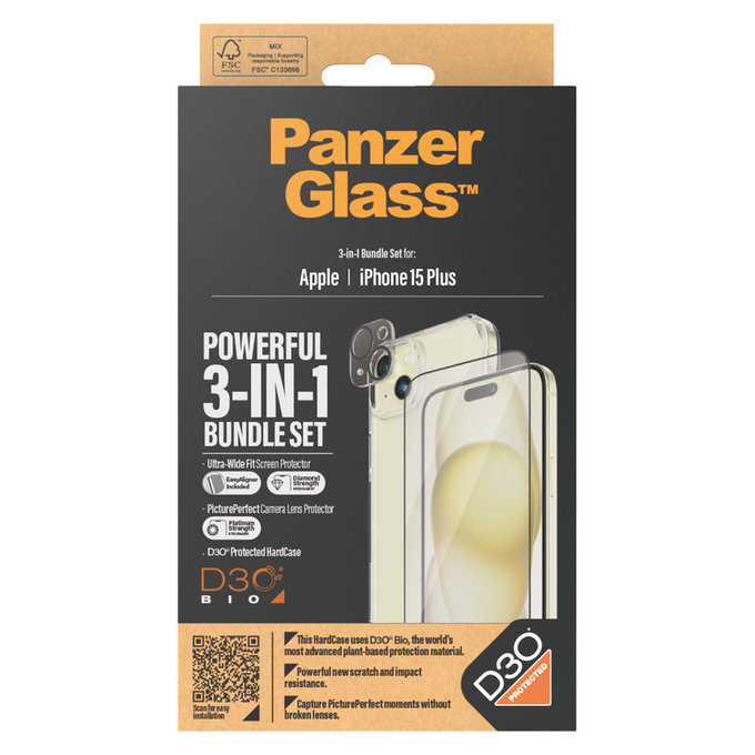 Bundle PicturePerfect + Kaljeno steklo UWF + Hard Case D3O za iPhone 15 Plus, PanzerGlass