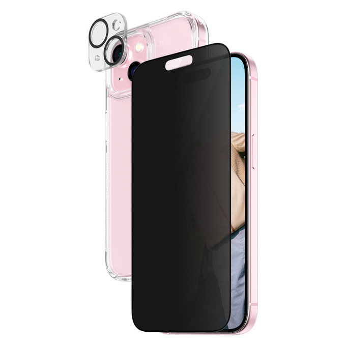 Bundle PicturePerfect + Kaljeno steklo UWF Privacy + Hard Case D3O za iPhone 15, PanzerGlass