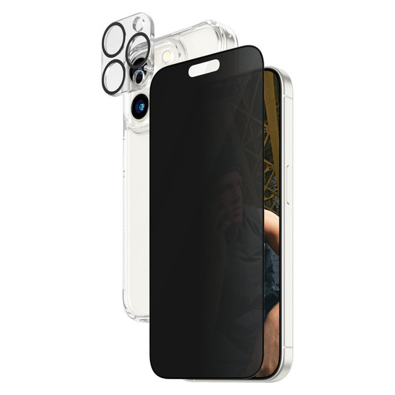 Bundle PicturePerfect + Kaljeno steklo UWF Privacy + Hard Case D3O za iPhone 15 Pro, PanzerGlass