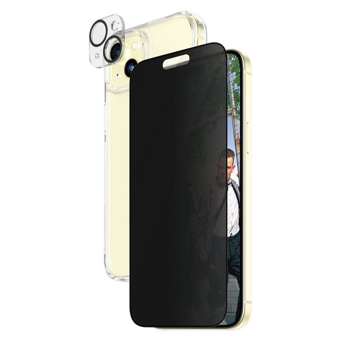 Bundle PicturePerfect + Kaljeno steklo UWF Privacy + Hard Case D3O za iPhone 15 Plus, PanzerGlass