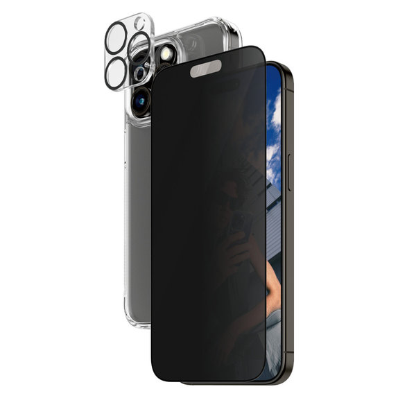 Bundle PicturePerfect + Kaljeno steklo UWF Privacy + Hard Case D3O za iPhone 15 Pro Max, PanzerGlass
