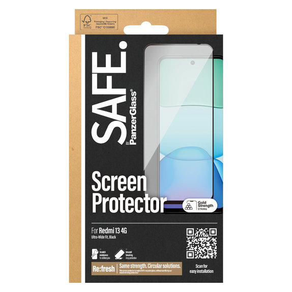 Kaljeno steklo UWF za Xiaomi Redmi 13 4G, Čierne, SAFE by PanzerGlass