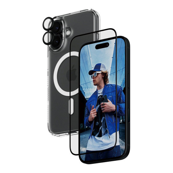 Bundle 3v1 Hoops + UWF kaljeno steklo + Hard Case za iPhone 16, PanzerGlass
