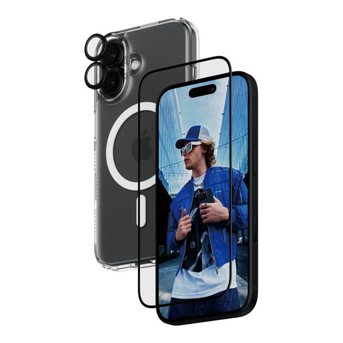 Bundle 3v1 Hoops + UWF kaljeno steklo + Hard Case za iPhone 16, PanzerGlass