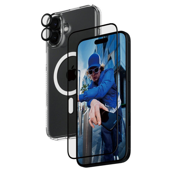 Bundle Hoops + Kaljeno steklo UWF + Hard Case za iPhone 16 Plus, PanzerGlass