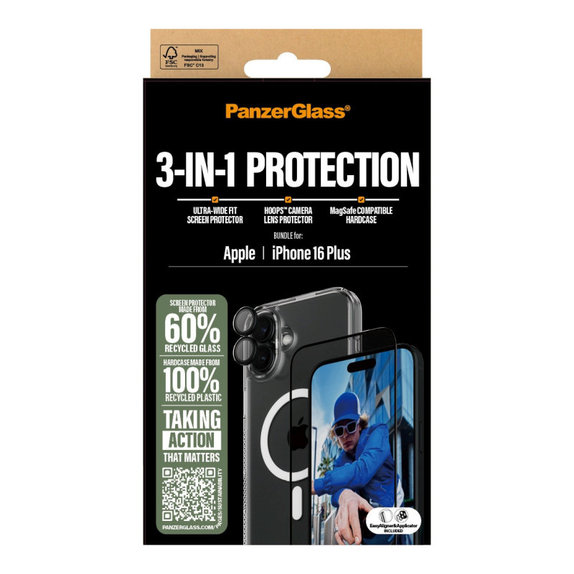 Bundle Hoops + Kaljeno steklo UWF + Hard Case za iPhone 16 Plus, PanzerGlass