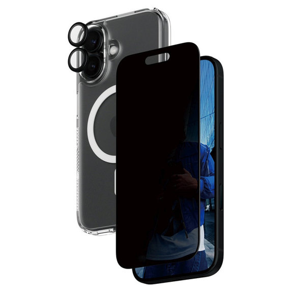 Bundle Hoops + Kaljeno steklo UWF Privacy + Hard Case za iPhone 16, PanzerGlass