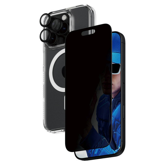 Bundle Hoops + Kaljeno steklo UWF Privacy + Hard Case za iPhone 16 Pro, PanzerGlass
